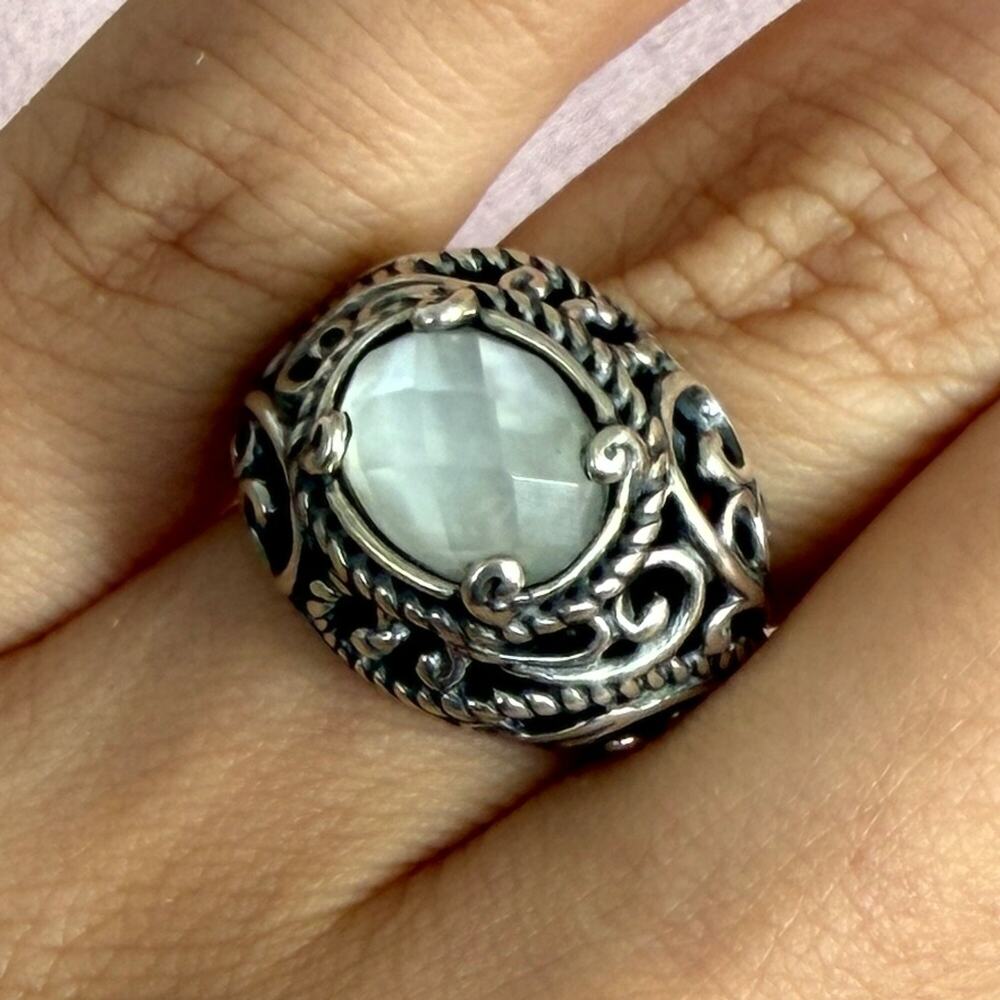 carolyn pollack sterling silver scroll mother of pearl dome ring size 6